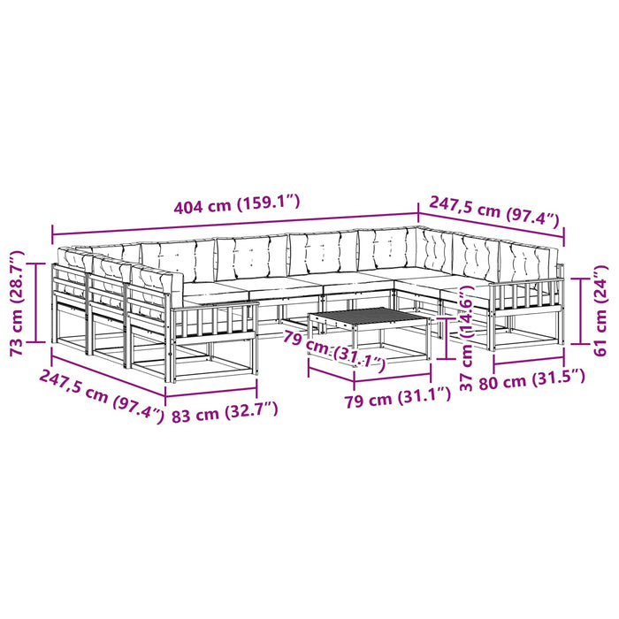 Set de canapele de exterior cu pernă 10 pcs Natural și Bej WALTI