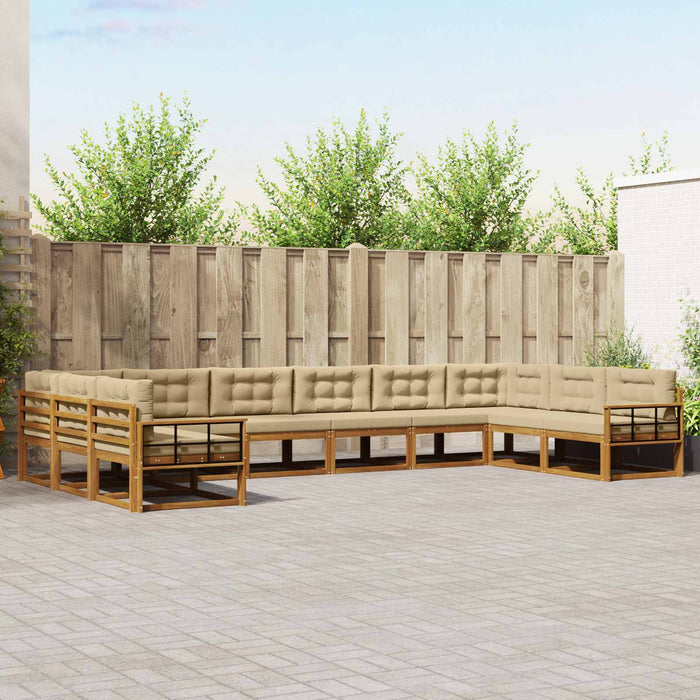Set de canapele de exterior cu pernă 10 pcs Natural și Bej WALTI