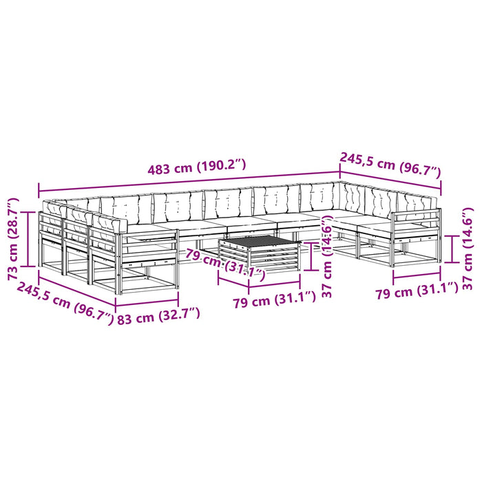 Set de canapele de exterior cu pernă 11 pcs Natural și Bej WALTI