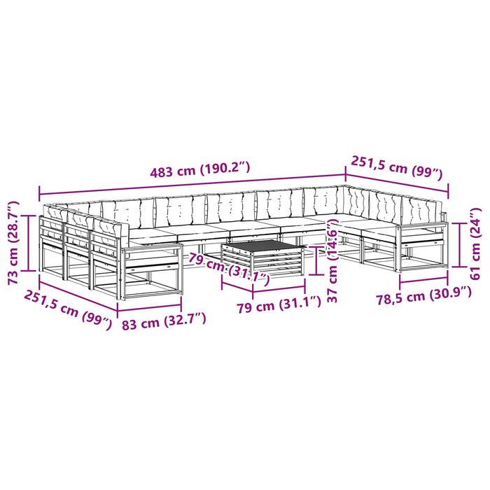 Set de canapele de exterior 11 pcs Gri natural și deschis WALTI