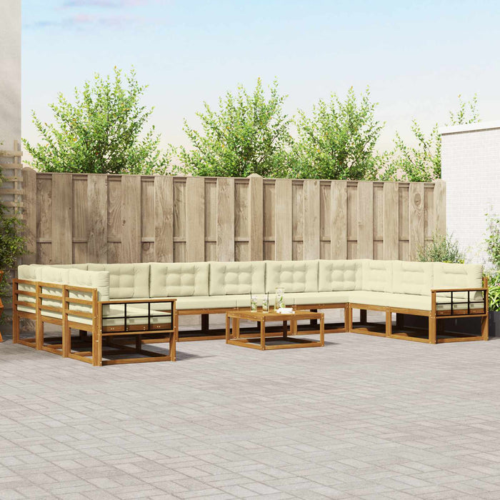 Set de canapele de exterior cu pernă 11 pcs Natural și Crem WALTI