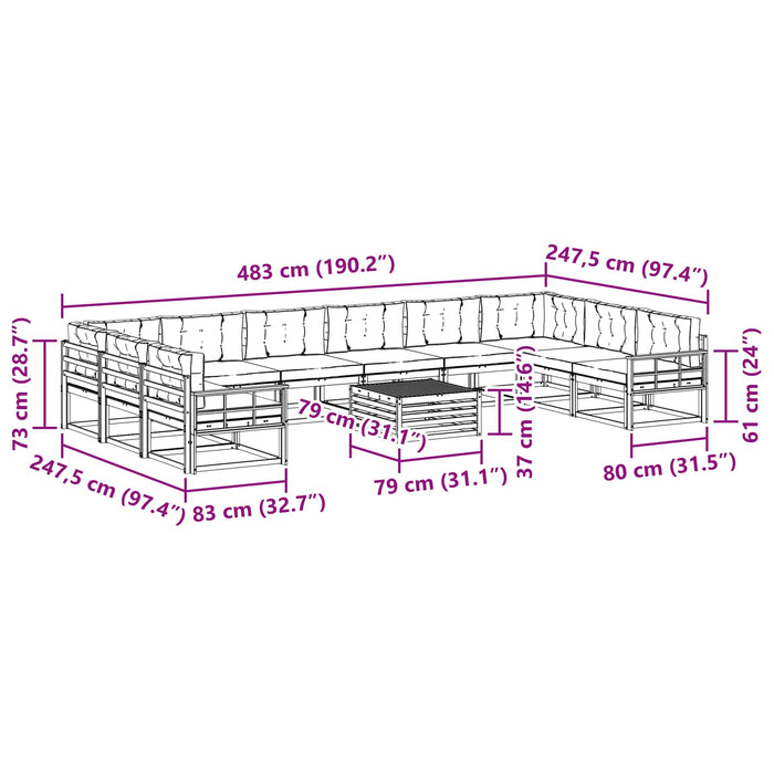 Set de canapele de exterior 11 pcs Gri natural și deschis WALTI