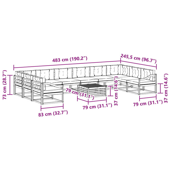 Set de canapele de exterior cu pernă 11 pcs Natural și Crem WALTI