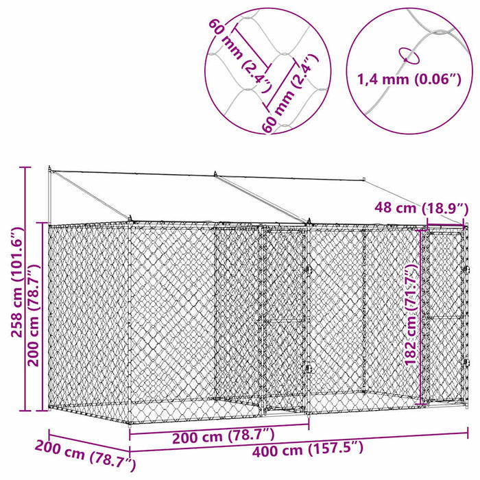 Cușcă pentru câine Argintiu 400 x 200 x 256 cm Oțel Galvanizat - WALTI WALTI