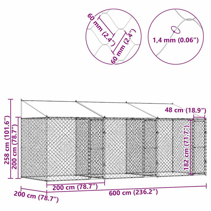 Cușcă pentru câine Argintiu 600 x 200 x 256 cm Oțel Galvanizat - WALTI WALTI