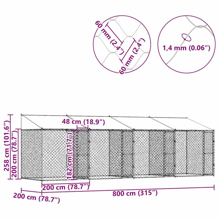 Cușcă pentru câine Argintiu 800 x 200 x 256 cm Oțel Galvanizat - WALTI WALTI
