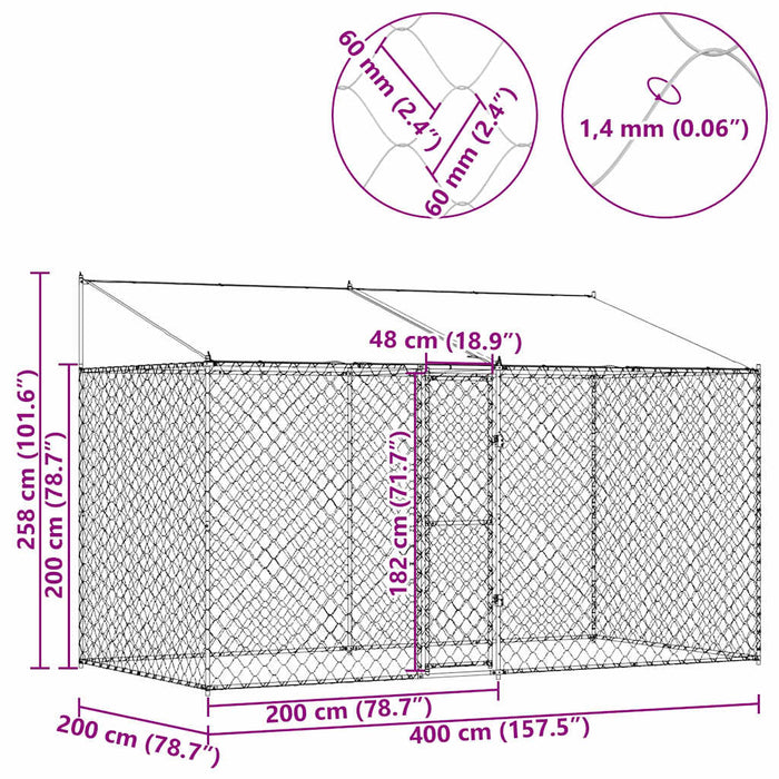 Cușcă pentru câine Argintiu 400 x 200 x 256 cm Oțel Galvanizat - WALTI WALTI