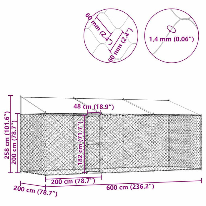Cușcă pentru câine Argintiu 600 x 200 x 256 cm Oțel Galvanizat - WALTI WALTI