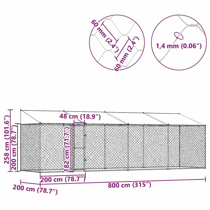 Cușcă pentru câine Argintiu 800 x 200 x 256 cm Oțel Galvanizat - WALTI WALTI