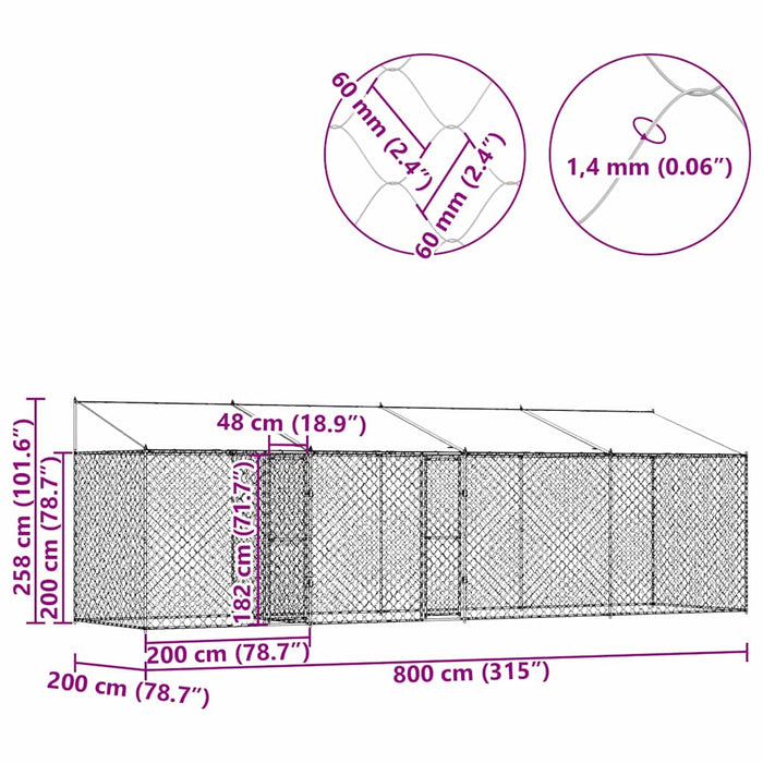 Cușcă pentru câine Argintiu 800 x 200 x 256 cm Oțel Galvanizat - WALTI WALTI