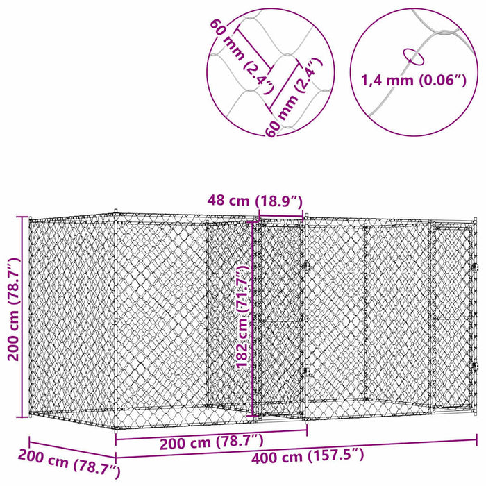 Cușcă pentru câine Argintiu 400 x 200 x 200 cm Oțel Galvanizat - WALTI WALTI