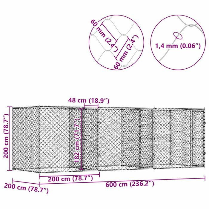 Cușcă pentru câine Argintiu 600 x 200 x 200 cm Oțel Galvanizat - WALTI WALTI