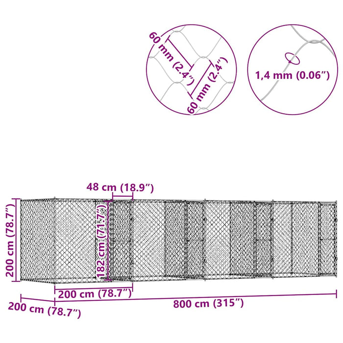 Cușcă pentru câine Argintiu 800 x 200 x 200 cm Oțel Galvanizat - WALTI WALTI