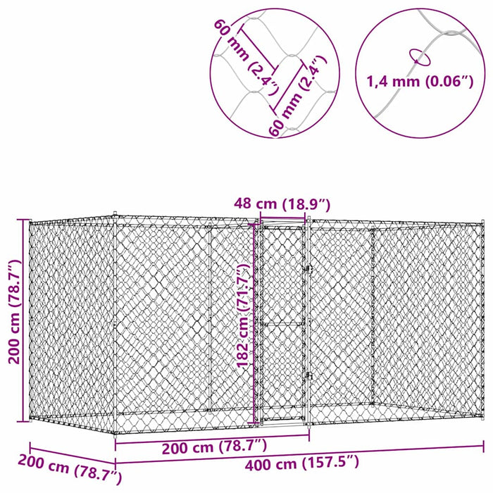 Cușcă pentru câine Argintiu 400 x 200 x 256 cm Oțel Galvanizat - WALTI WALTI