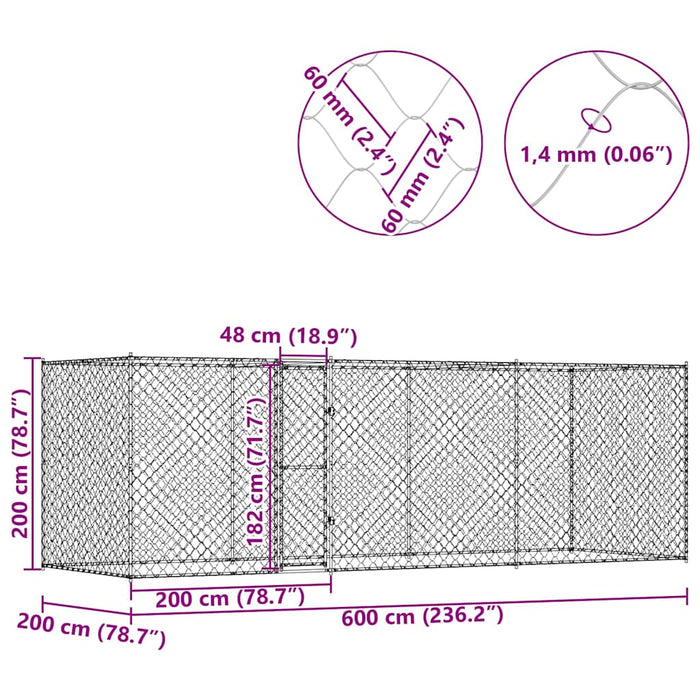 Cușcă pentru câine Argintiu 600 x 200 x 256 cm Oțel Galvanizat - WALTI WALTI
