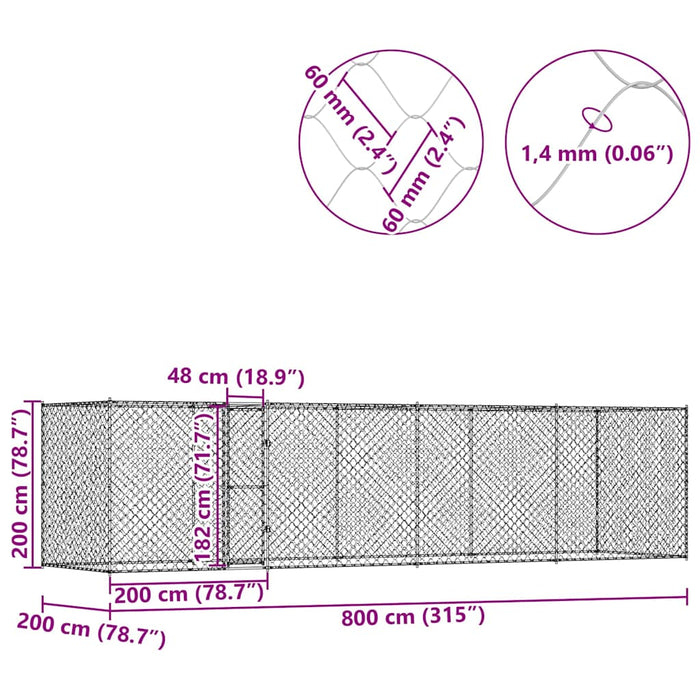 Cușcă pentru câine Argintiu 800 x 200 x 256 cm Oțel Galvanizat - WALTI WALTI