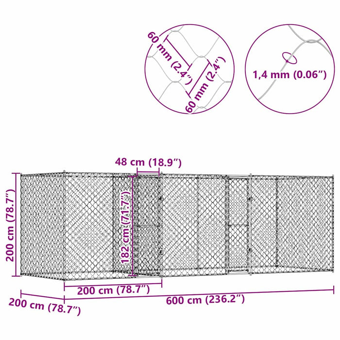 Cușcă pentru câine Argintiu 600 x 200 x 200 cm Oțel Galvanizat - WALTI WALTI