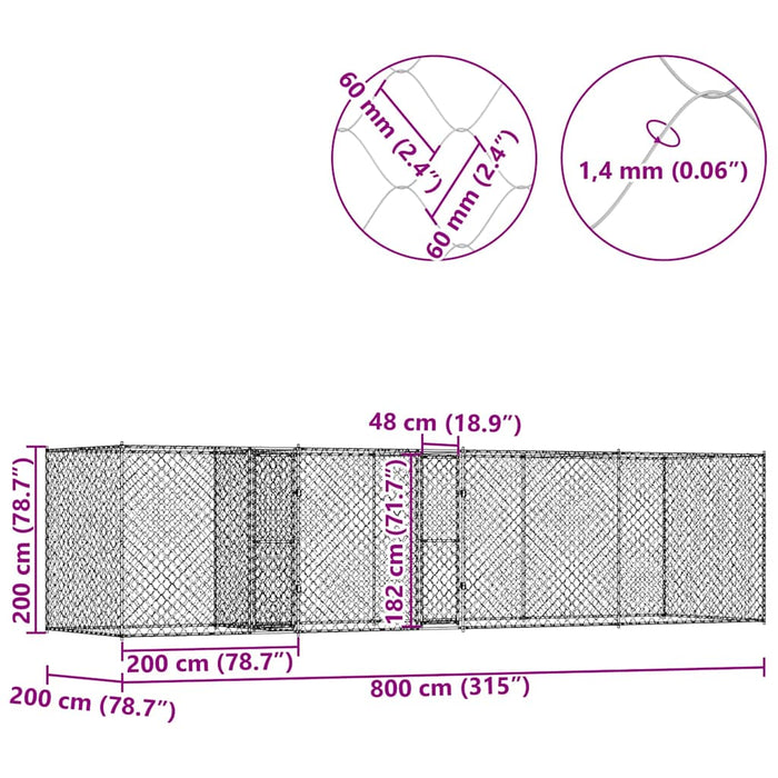 Cușcă pentru câine Argintiu 800 x 200 x 200 cm Oțel Galvanizat - WALTI WALTI