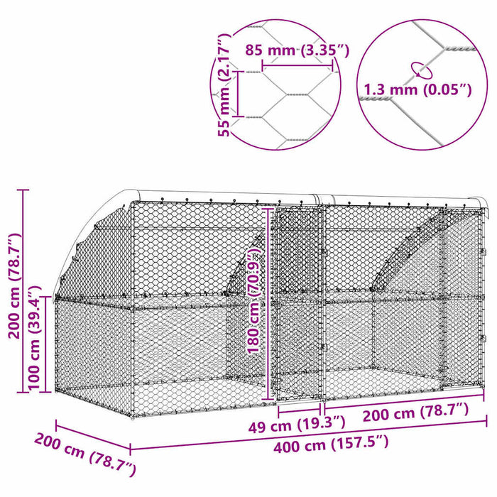 Cușcă pentru câini 2 pcs Argintiu 4 x 2 x 2 m Oțel galvanizat - WALTI WALTI