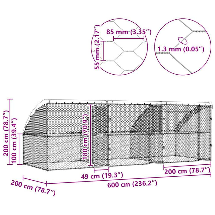 Cușcă pentru câini 3 pcs Argintiu 6 x 2 x 2 m Oțel galvanizat - WALTI WALTI