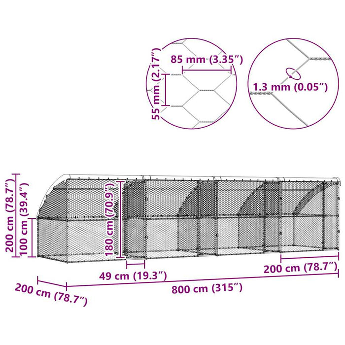 Cușcă pentru câini 4 pcs Argintiu 8 x 2 x 2 m Oțel galvanizat - WALTI WALTI