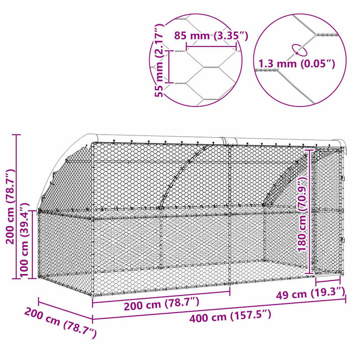 Cușcă pentru câini 2 pcs Argintiu 4 x 2 x 2 m Oțel galvanizat - WALTI WALTI