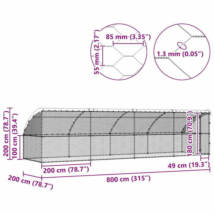 Cușcă pentru câini 4 pcs Argintiu 8 x 2 x 2 m Oțel galvanizat - WALTI WALTI