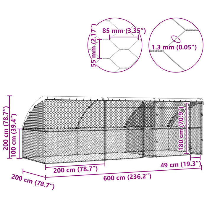 Cușcă pentru câini 3 pcs Argintiu 6 x 2 x 2 m Oțel galvanizat - WALTI WALTI