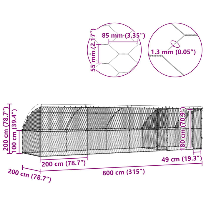 Cușcă pentru câini 4 pcs Argintiu 8 x 2 x 2 m Oțel galvanizat - WALTI WALTI