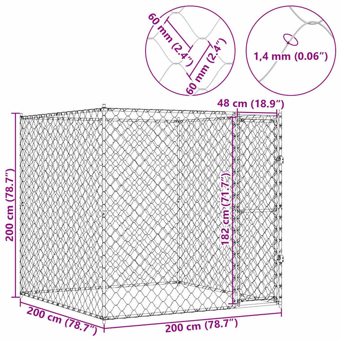 Cușcă pentru câine Argintiu 200 x 200 x 200 cm Oțel Galvanizat - WALTI WALTI