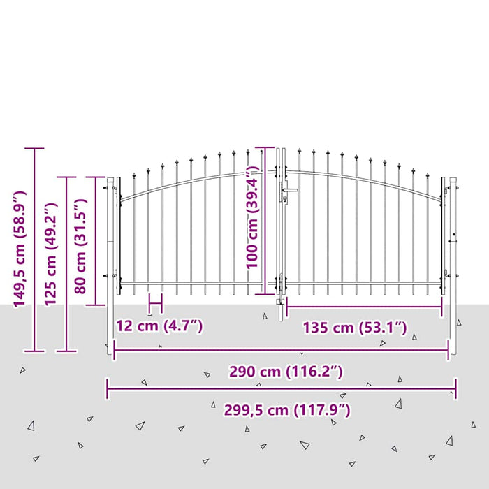 Poartă Dublă cu blocare Woerden Gri 299,5 x 149,5 cm Oțel WALTI