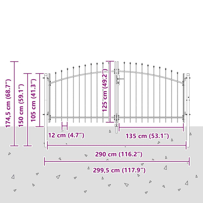 Poartă Dublă cu blocare Gri 299,5 x 174,5 cm Oțel - WALTI WALTI