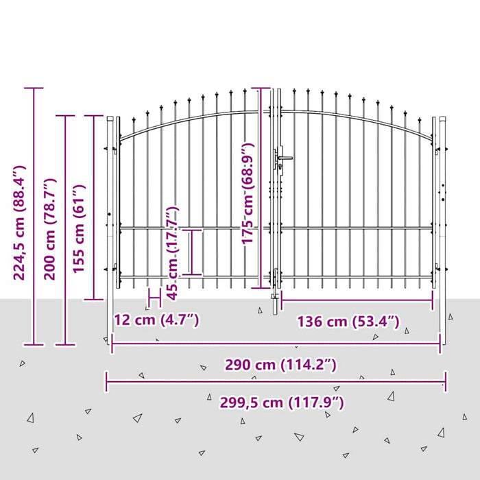 Poartă Dublă cu blocare Woerden Gri 299,5 x 224,5 cm Oțel WALTI