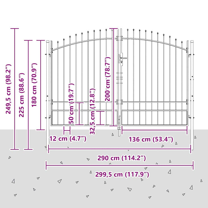 Poartă Dublă cu blocare Woerden Gri 299,5 x 249,5 cm Oțel WALTI