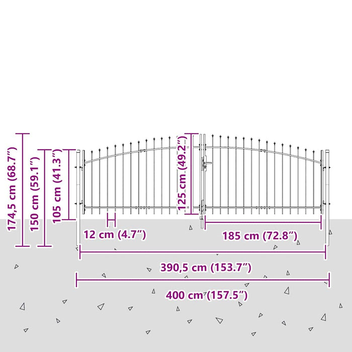 Poartă Dublă cu blocare Woerden Gri 400 x 174,5 cm Oțel WALTI