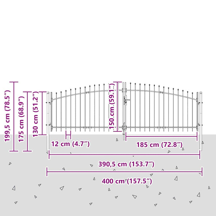 Poartă Dublă cu blocare Woerden Gri 400 x 199.5 cm Oțel WALTI