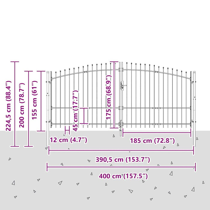 Poartă Dublă cu blocare Woerden Gri 400 x 224,5 cm Oțel WALTI