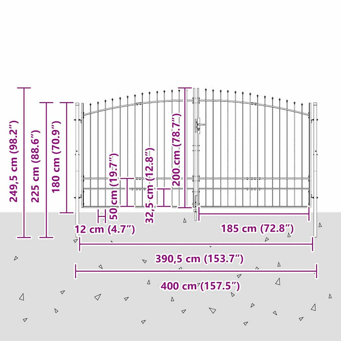 Poartă Dublă cu blocare Woerden Gri 400 x 249,5 cm Oțel WALTI