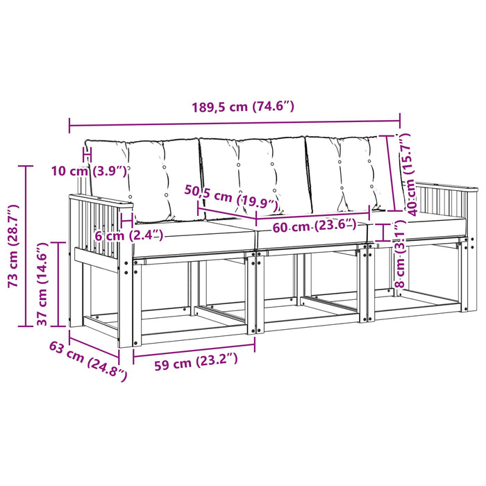 Set de canapele de exterior cu pernă 3 pcs Natural și Crem - WALTI WALTI