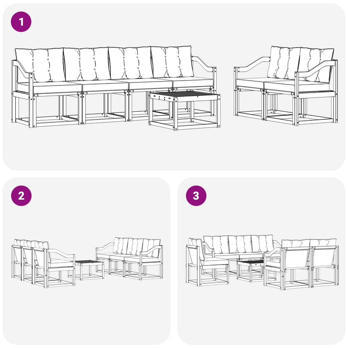 Set de canapele de exterior cu pernă 7 pcs Natural și Crem WALTI