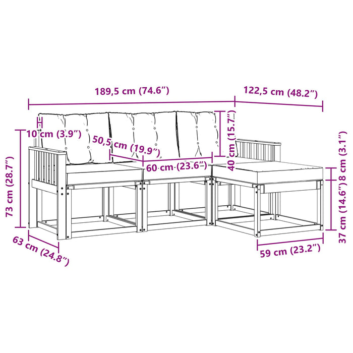 Set de canapele de exterior cu pernă 4 pcs Natural și Bej - WALTI WALTI