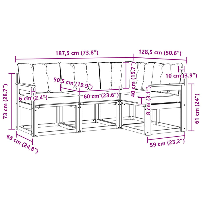 Set de canapele de exterior cu pernă 4 pcs Natural și Bej - WALTI WALTI