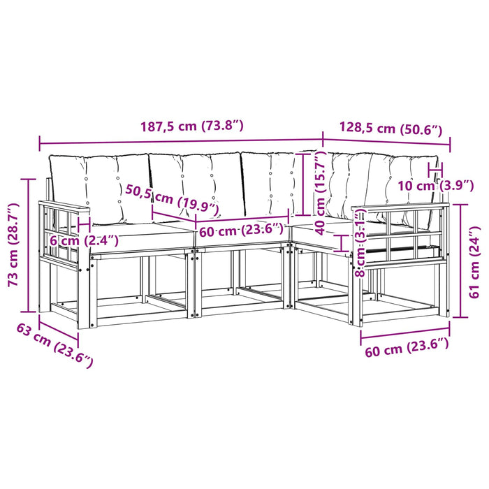Set de canapele de exterior cu pernă 4 pcs Natural și Bej - WALTI WALTI