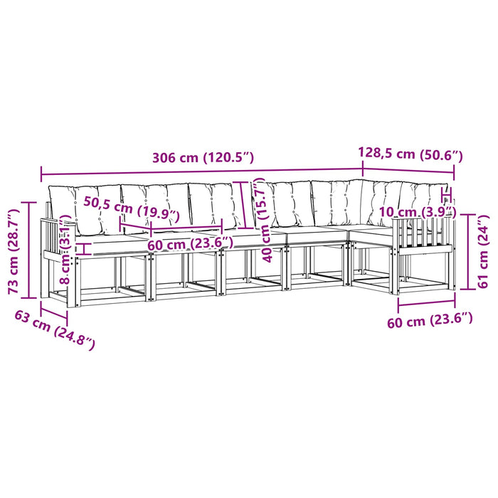 Set de canapele de exterior cu pernă 6 pcs Natural și Bej WALTI