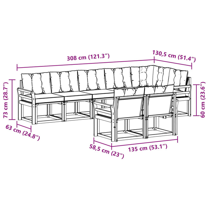 Set de canapele de exterior cu pernă 8 pcs Natural și Bej - WALTI WALTI