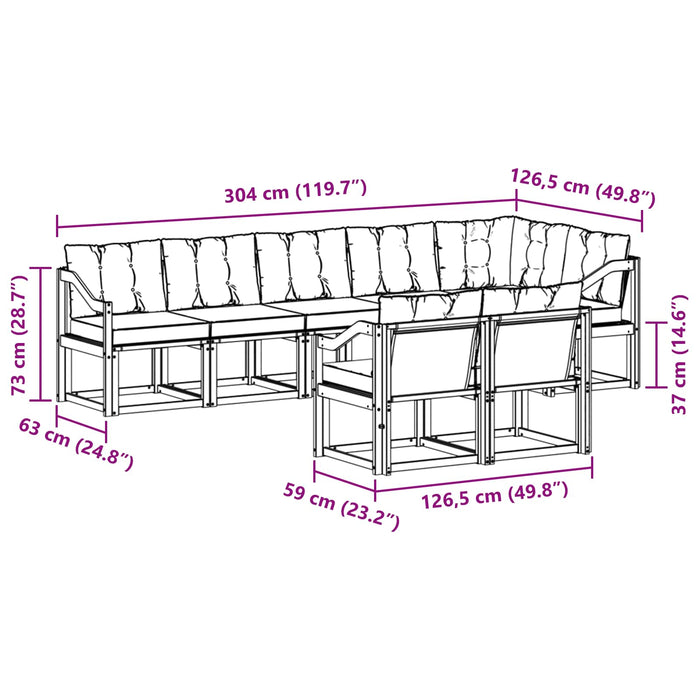 Set de canapele de exterior cu pernă 8 pcs Natural și Bej - WALTI WALTI