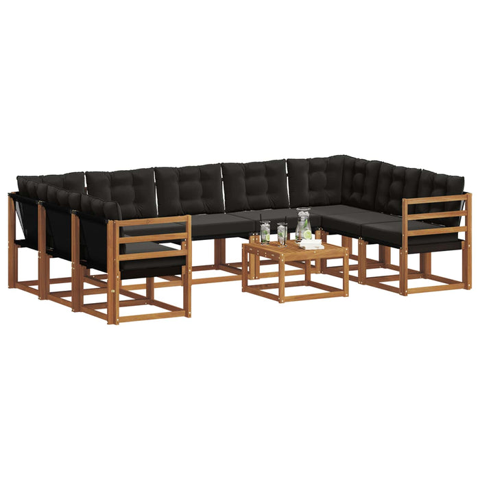 Set de canapele de exterior cu pernă 10 pcs Natural și Negru WALTI