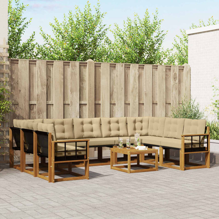 Set de canapele de exterior cu pernă 10 pcs Natural și Bej WALTI