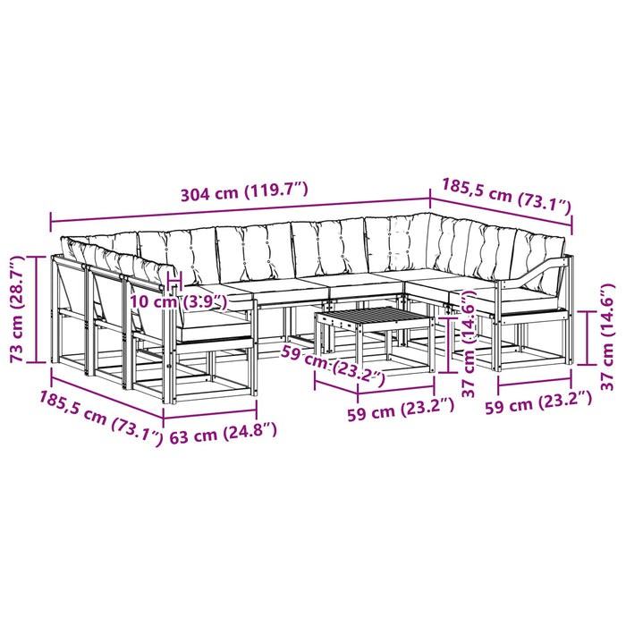 Set de canapele de exterior cu pernă 10 pcs Natural și Bej WALTI