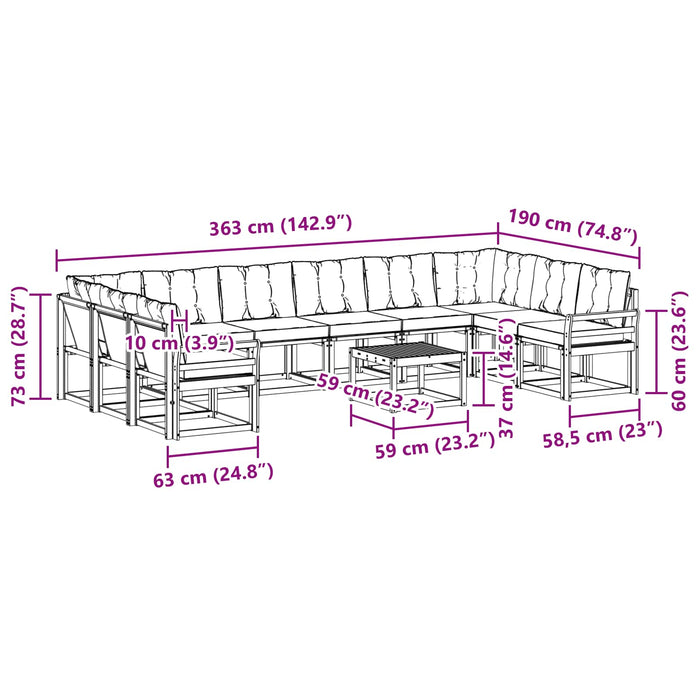 Set de canapele de exterior cu pernă 11 pcs Natural și Crem WALTI